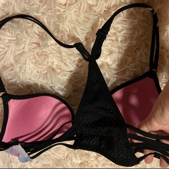 Victoria’s Secret Pink Watercolor Strappy Mesh Push Up Bra- 34B RARE - Picture 6 of 7